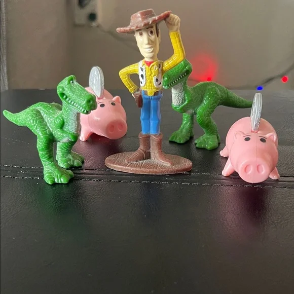 Disney Toy Story Woody, Rex, and Hamm Figurines - Green, Pink, Yellow - Picture 1 of 3
